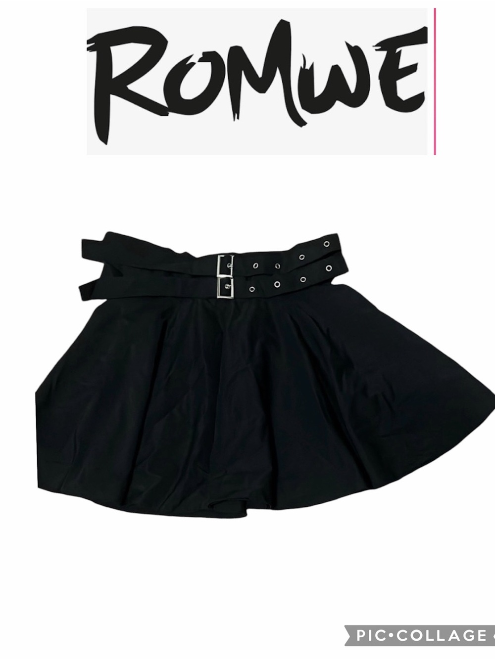 😊ROMWE Black Pleated Skater Mini Skirt